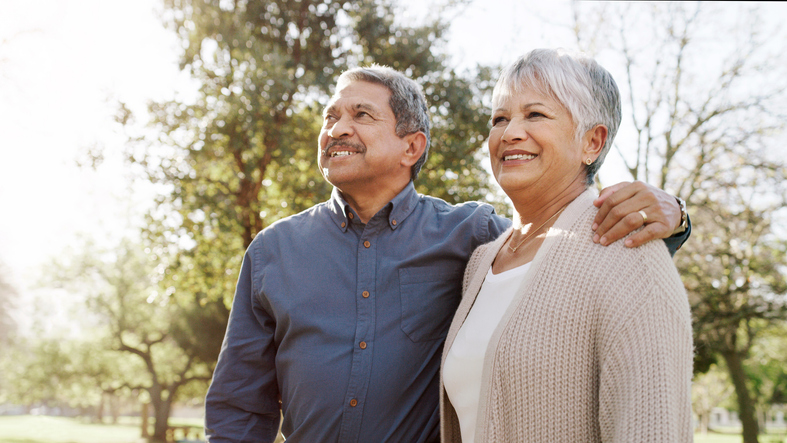 Older couple happy about their life insurance purchase